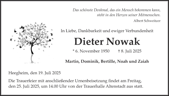 Traueranzeige von Dieter Nowak von Kreis-Anzeiger