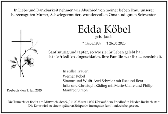 Traueranzeige von Edda Köbel von Wetterauer Zeitung