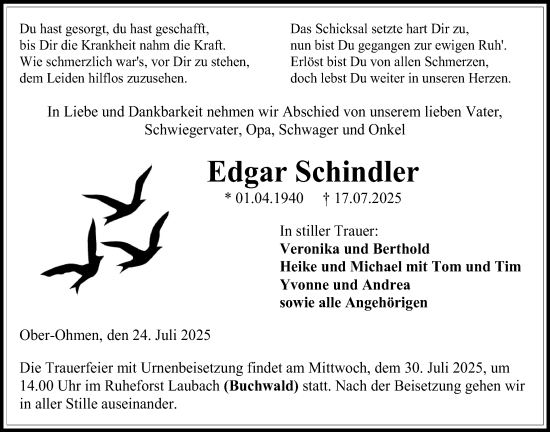 Traueranzeige von Edgar Schindler von Mücker Stimme