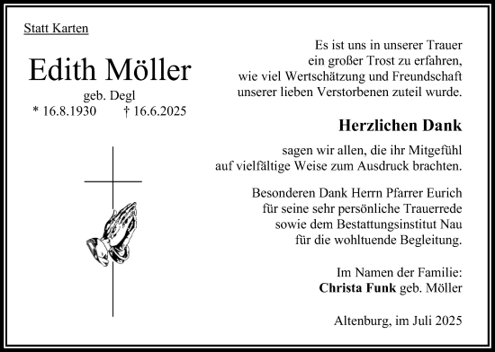 Traueranzeige von Edith Möller von Oberhessische Zeitung