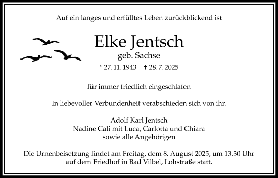 Traueranzeige von Elke Jentsch von Bad Vilbel/Karben