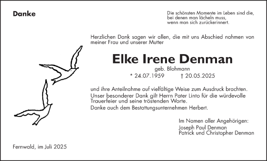 Traueranzeige von Elke Irene Denman von Licher Wochenblatt