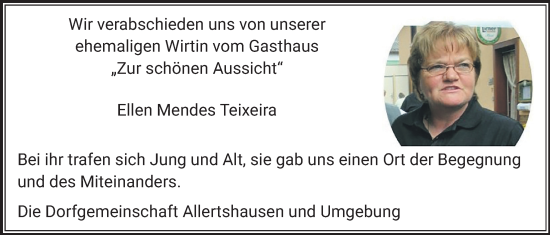 Traueranzeige von Ellen Mendes Teixeira von Rabenauer Zeitung