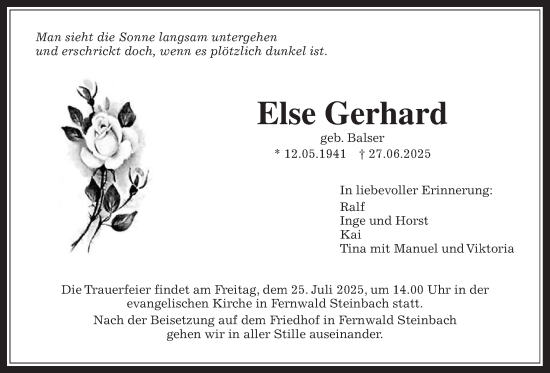 Traueranzeige von Else Gerhard von Giessener Allgemeine, Alsfelder Allgemeine