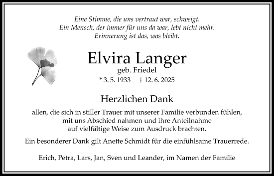 Traueranzeige von Elvira Langer von Bad Vilbel/Karben