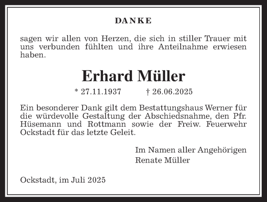 Traueranzeige von Erhard Müller von Wetterauer Zeitung