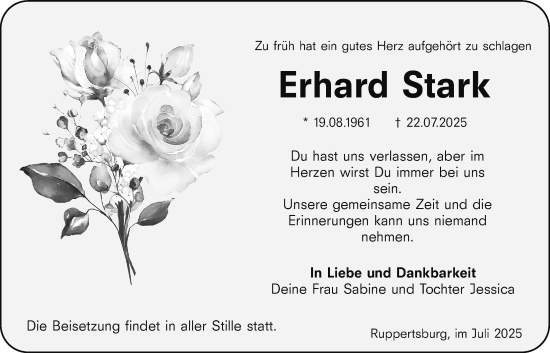Traueranzeige von Erhard Stark von Laubacher Anzeiger