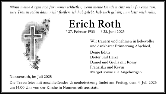 Traueranzeige von Erich Roth von Licher Wochenblatt