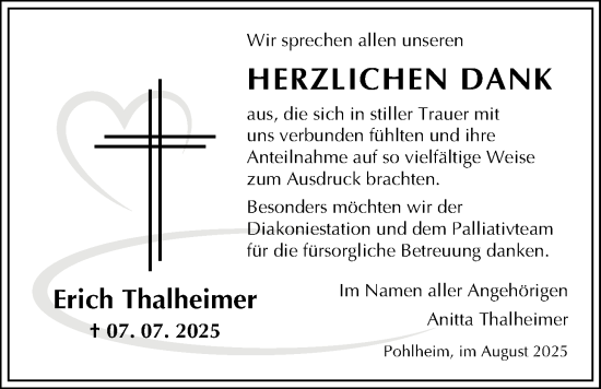 Traueranzeige von Erich Thalheimer von Giessener Allgemeine, Alsfelder Allgemeine