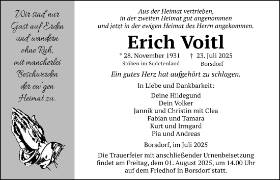 Traueranzeige von Erich Voitl von Kreis-Anzeiger