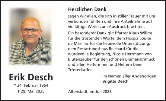 Traueranzeige von Erik Desch von Kreis-Anzeiger