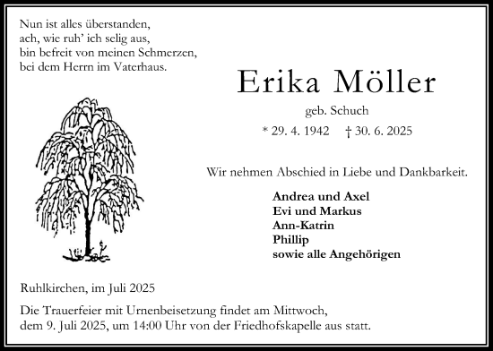 Traueranzeige von Erika Möller von Oberhessische Zeitung