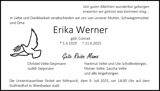 Traueranzeige von Erika Werner von Usinger Anzeiger