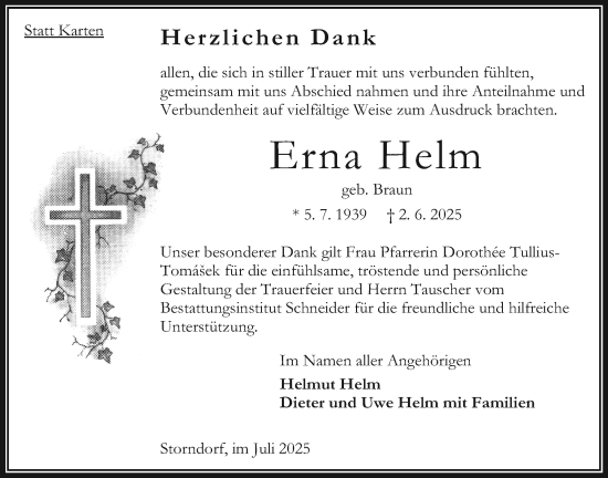 Traueranzeige von Erna Helm von Oberhessische Zeitung