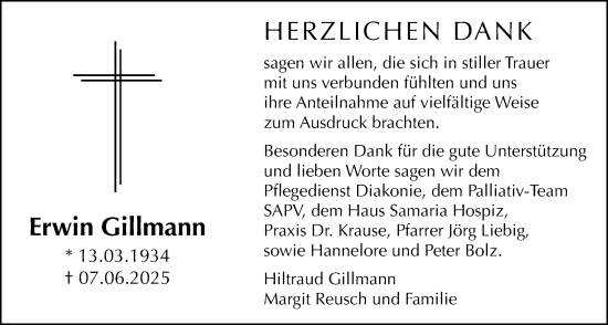 Traueranzeige von Erwin Gillmann von Butzbacher Zeitung