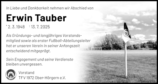 Traueranzeige von Erwin Tauber von Butzbacher Zeitung
