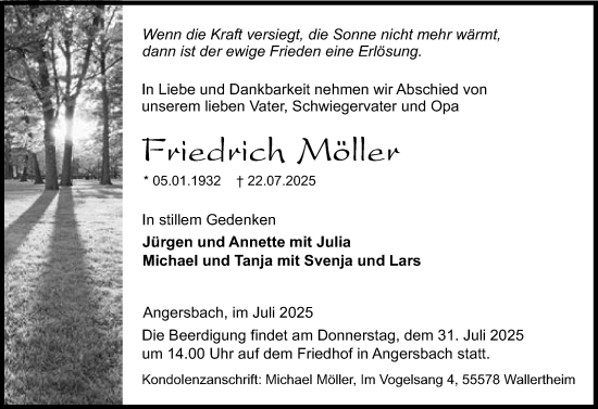 Traueranzeige von Friedrich Möller von Lauterbacher Anzeiger, Lauterbacher Anzeiger, Lauterbacher Anzeiger