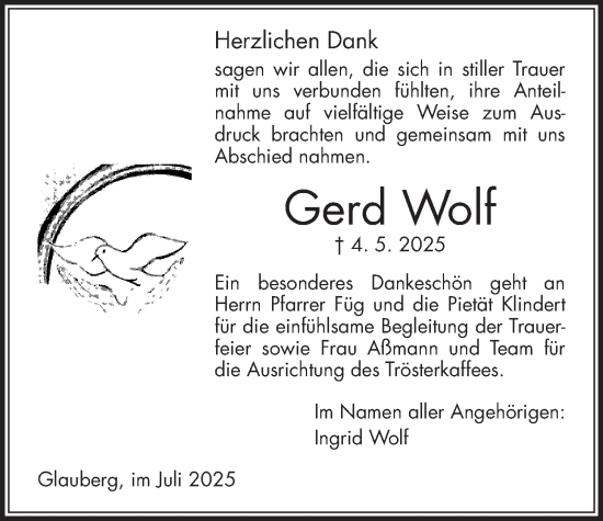 Traueranzeige von Gerd Wolf von Kreis-Anzeiger