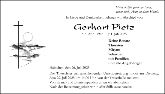 Traueranzeige von Gerhart Pietz von Kreis-Anzeiger