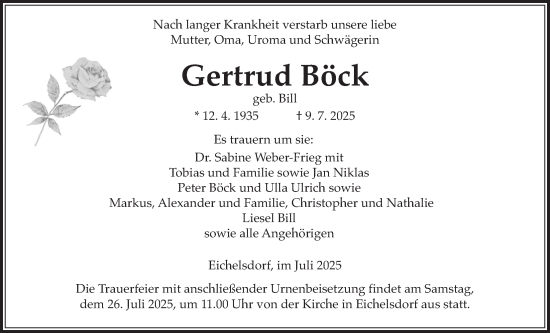 Traueranzeige von Gertrud Böck von Kreis-Anzeiger