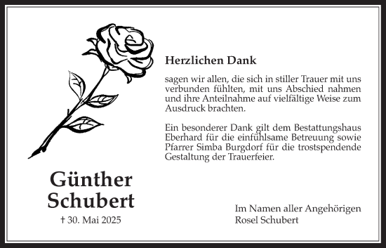 Traueranzeige von Günther Schubert von Bad Vilbel/Karben