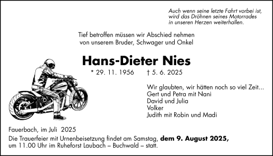 Traueranzeige von Hans-Dieter Nies von Kreis-Anzeiger