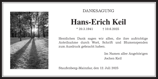 Traueranzeige von Hans-Erich Keil von Giessener Allgemeine, Alsfelder Allgemeine