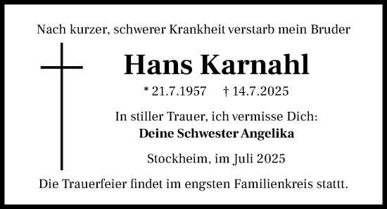 Traueranzeige von Hans Karnahl von Kreis-Anzeiger