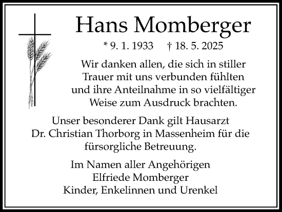 Traueranzeige von Hans Momberger von Bad Vilbel/Karben