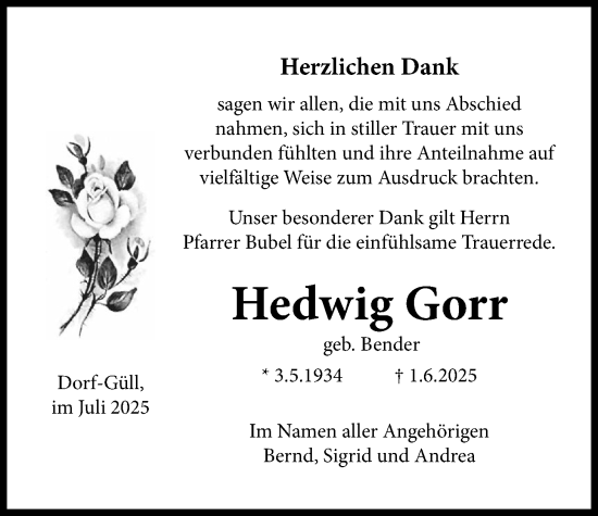 Traueranzeige von Hedwig Gorr von Pohlheimer Nachrichten