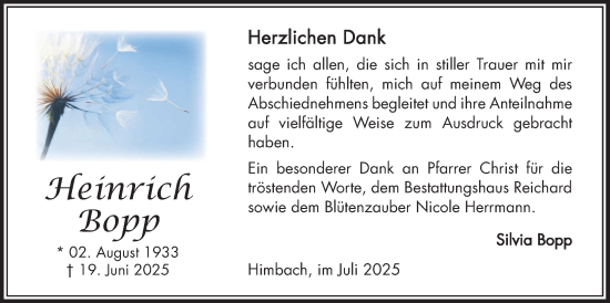 Traueranzeige von Heinrich Bopp von Kreis-Anzeiger
