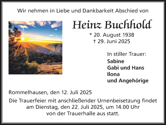 Traueranzeige von Heinz Buchhold von Kreis-Anzeiger