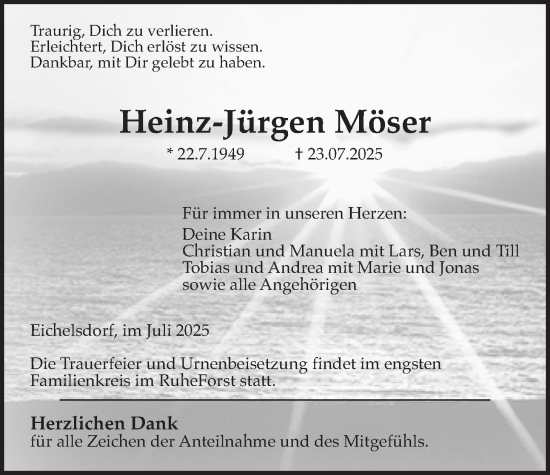 Traueranzeige von Heinz-Jürgen Möser von Kreis-Anzeiger
