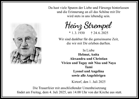 Traueranzeige von Heinz Strempel von Oberhessische Zeitung