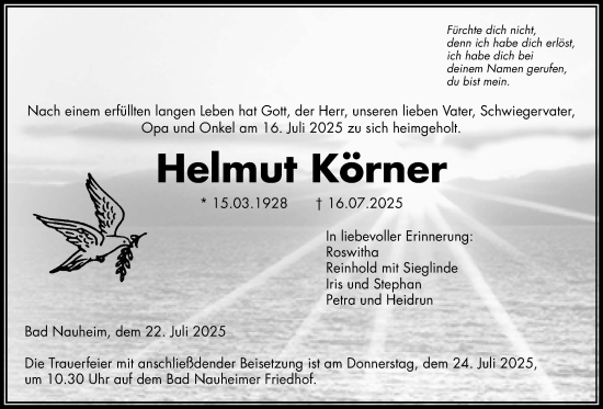 Traueranzeige von Helmut Körner von Wetterauer Zeitung