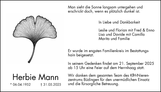 Traueranzeige von Herbert Mann von Kreis-Anzeiger