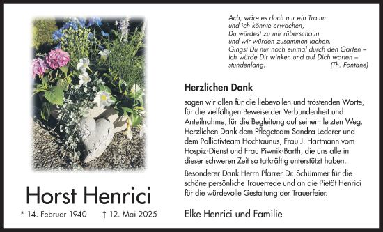 Traueranzeige von Horst Henrici von Usinger Anzeigenblatt