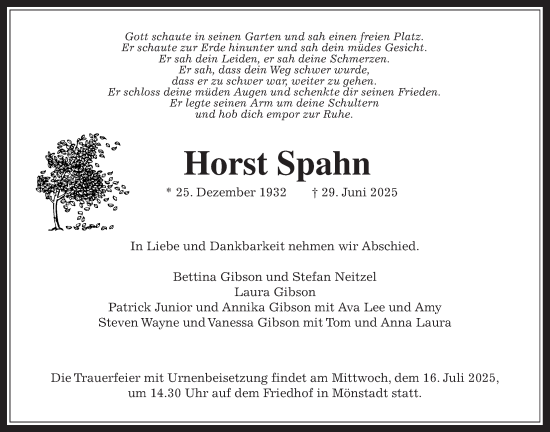 Traueranzeige von Horst Spahn von Usinger Anzeiger