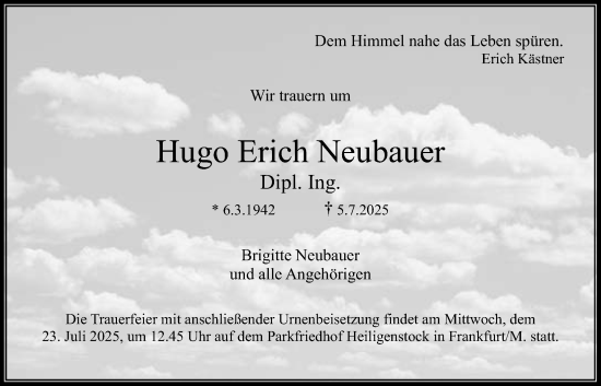 Traueranzeige von Hugo Erich Neubauer von Bad Vilbel/Karben
