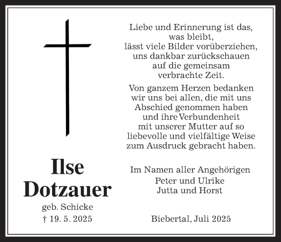 Traueranzeige von Ilse Dotzauer von Giessener Allgemeine, Alsfelder Allgemeine, Giessener Anzeiger