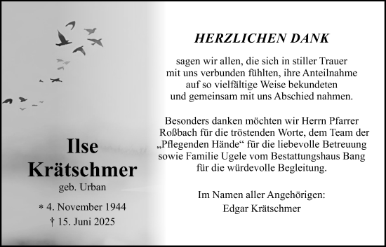 Traueranzeige von Ilse Krätschmer von Butzbacher Zeitung