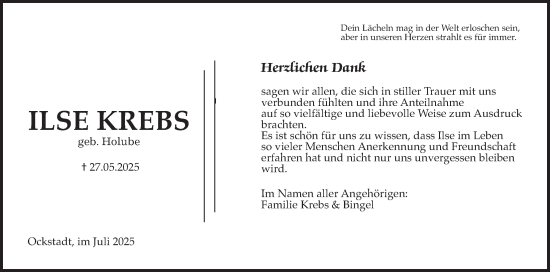 Traueranzeige von Ilse Krebs von Wetterauer Zeitung