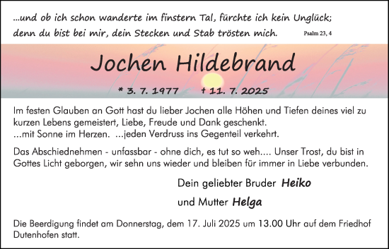 Traueranzeige von Jochen Hildebrand von Giessener Anzeiger, Giessener Allgemeine, Alsfelder Allgemeine