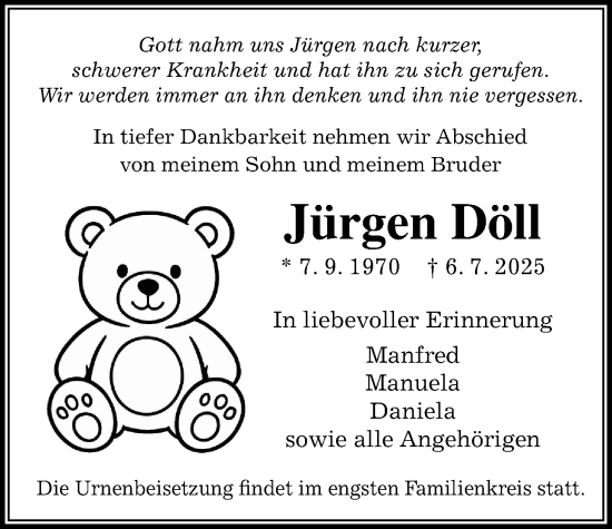 Traueranzeige von Jürgen Döll von Wetterauer Zeitung