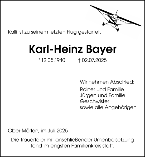 Traueranzeige von Karl-Heinz Bayer von Wetterauer Zeitung