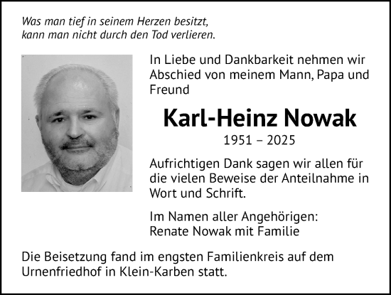 Traueranzeige von Karl-Heinz Nowak von Bad Vilbel/Karben