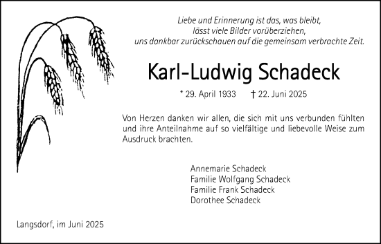 Traueranzeige von Karl-Ludwig Schadeck von Licher Wochenblatt