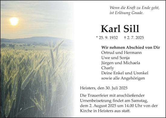 Traueranzeige von Karl Sill von Lauterbacher Anzeiger