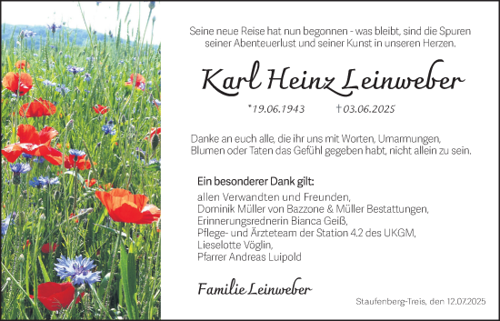 Traueranzeige von Karl Heinz Leinweber von Giessener Allgemeine, Alsfelder Allgemeine