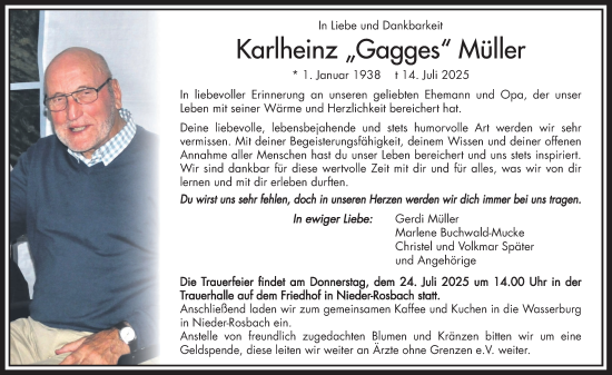 Traueranzeige von Karlheinz Müller von Wetterauer Zeitung